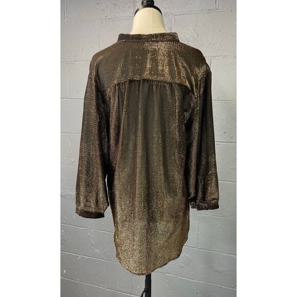 Vintage 70s Sheer Gold Metallic Tunic Blouse Med Lg Teddi California Disco Glam - Picture 9 of 14